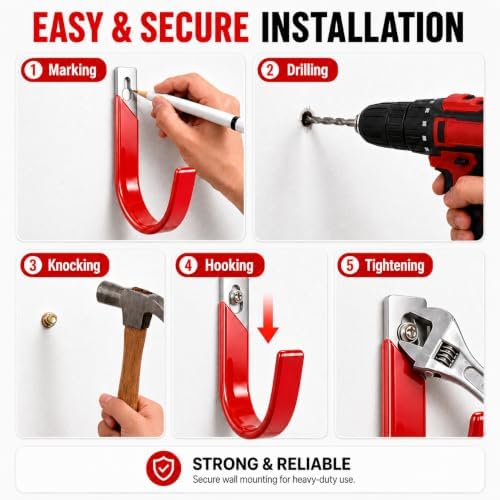 6 Pack Metal Garage Hooks, Heavy Duty Hose Hanger Wall Mounted Utility Storage - Image 4