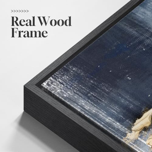 Large Framed Blue and Gold Abstract Wall Art - Image 5