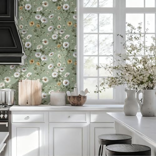 Livebor Floral Peel and Stick Wallpaper Green Wallpaper 16.9in x196.8in - Image 5