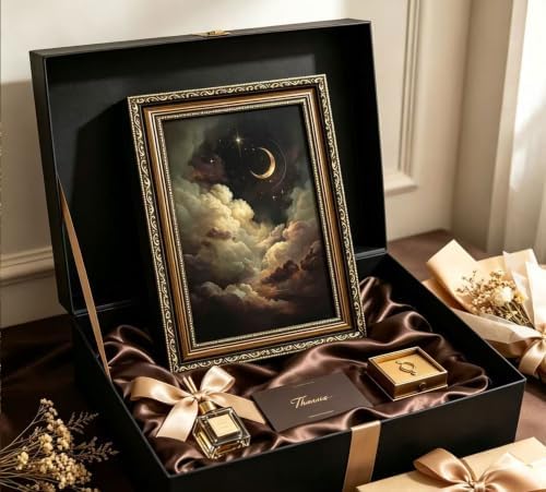 Vintage Gold Framed Crescent Moon Cloud Wall Art, Dark Academia Celestial - Image 4
