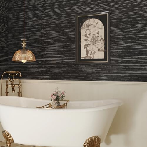 VEELIKE Black Grasscloth Wallpaper Textured Black Grasscloth Peel and Stick - Image 3