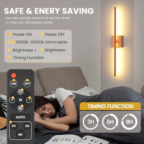 Battery Operated Wall Sconces, 11000mAh Rechargeable Faux Wood Texture Finish - Image 6