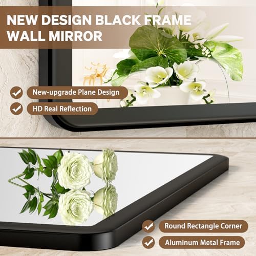 pertetey Black Bathroom Mirror, Aluminum Frame Wall Mirror, 60 x 30 in - Image 4