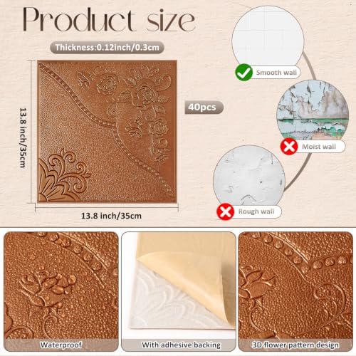 Nuanchu 40 Pcs 13.8 x 13.8 Inch Ceiling Tiles Peel and Stick - Image 2