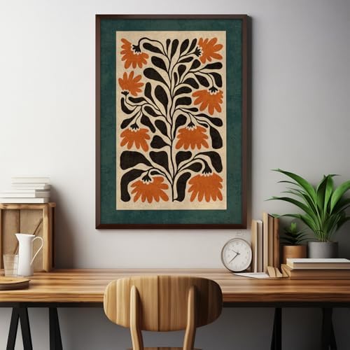 Mid Century Modern Floral Wall Art Orange Flower Poster 12x16 Inch Unframed - Image 2