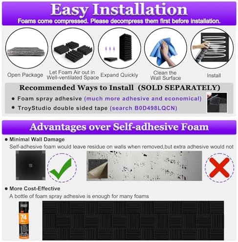 TroyStudio Thick Acoustic Foam Panels, Dense Soundproof Padding Tile, Recording - Image 6