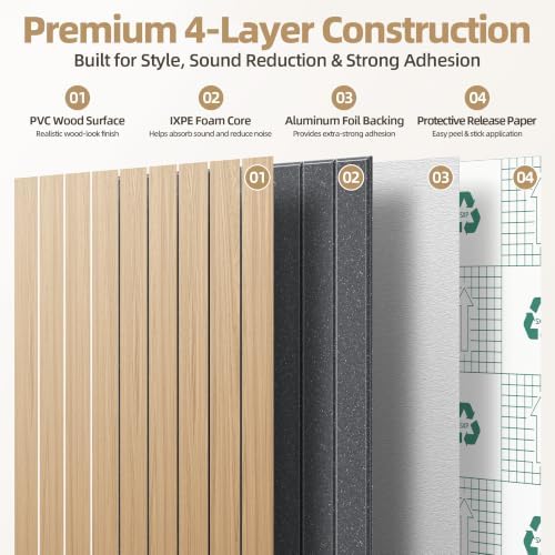 Peel and Stick Wood Slat Wall Panels, 3D PVC Faux Oak Wood Grain Wallpaper - Image 3