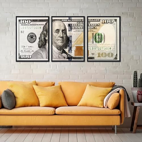 Black Framed Vintage Canvas Wall Art Benjamin Franklin 100 Dollar Money - Image 4