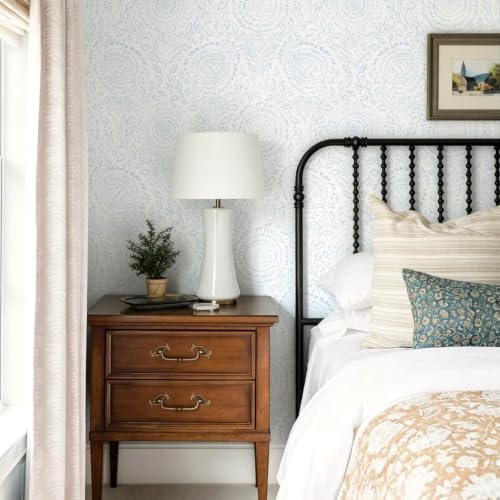 Ismoon Blue Wallpaper Peel and Stick Boho Floral Contact Paper 17.3x78.7in - Image 2