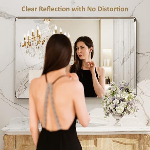 LOAAO 48X32 Inch Brushed Nickel Bathroom Mirror - Image 2