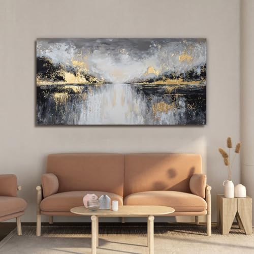 YISXINOAG Black Gold Abstract Wall Art Modern Canvas Artwork Print 20"X40" - Image 2