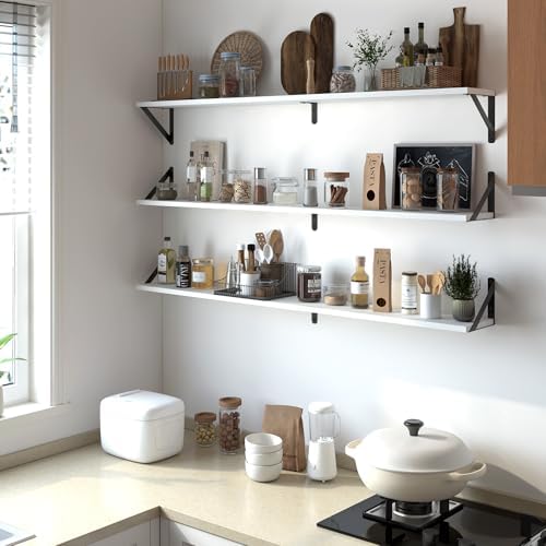 Heimlove 48 Inch Large Wall Bookshelves Set of 3, Wall Mounted Bookshelves - Image 7