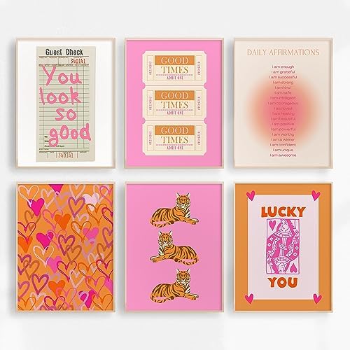 Preppy Wall Art Pink Orange Wall Decor Trendy Canvas Wall Art Aesthetic by Baccone