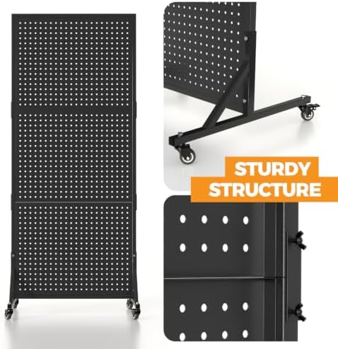 1 Pack 2x5ft Metal Pegboard Display Stand w/Wheels & 30 Hooks - Image 3