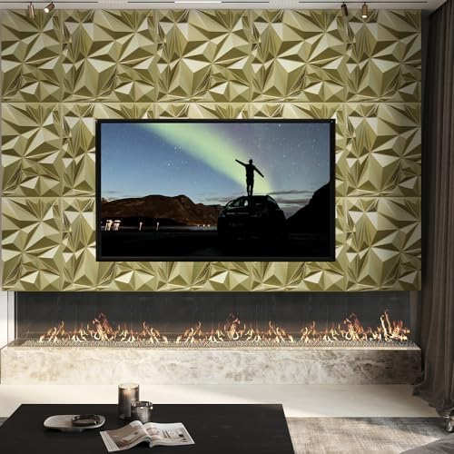 STICKGOO 3D Wall Panels, Champaign Gold Diamond Design, 19.7" x 19.7" - Image 3