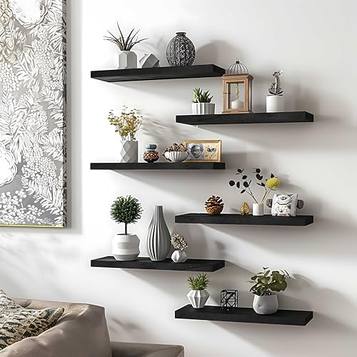 Black Wood Floating Shelves for Wall Rustic Wall Shelf for Bedroom Living Room - Image 4