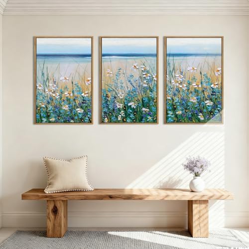 Extra Large Blue Floral Wall Art Framed Artwork - Image 3