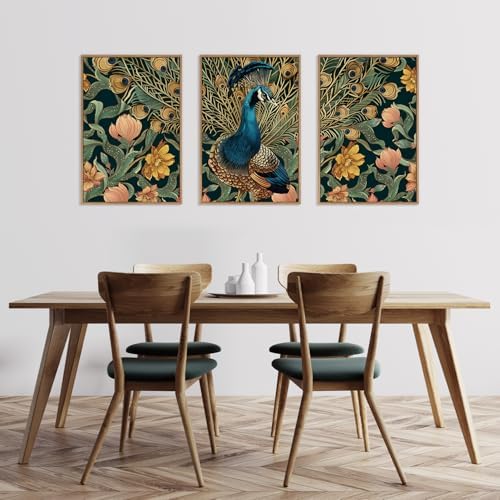 HLNIUC Elegant Peacock Wall Art Canvas, Boho Flower Wall Art, Animal Feather - Image 6