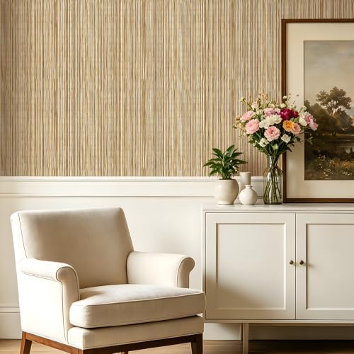 17.5x393 Natural Grasscloth Wallpaper Peel and Stick Brown Beige Cecorative - Image 2
