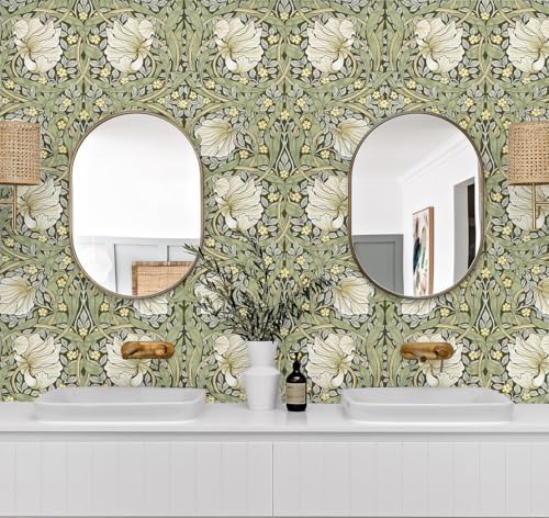 HAOKHOME William Morris Style Wallpaper Sage Green Mural 17.3in x 32.8ft - Image 3