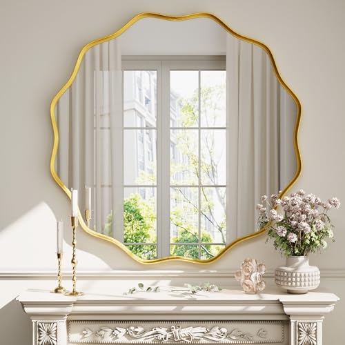 Gold Scalloped Circle Mirror by Unknown