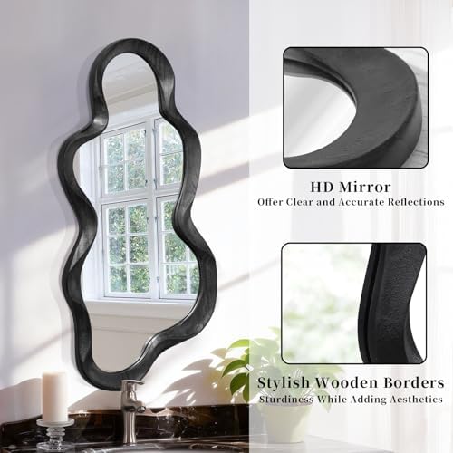 Black Asymmetrical Mirror, Wall Irregular Wood Frame Wavy Wall Mirror - Image 6