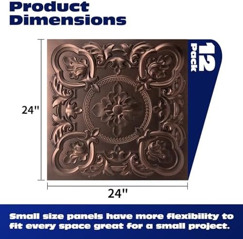 Art3dwallpanels Drop Ceiling Tiles, 24 x 24 Inch, 12 Pack, Antique Copper - Image 2