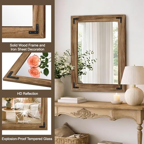 AMOISE Farmhouse Bathroom Vanity Mirror 32"x24" Vintage Rustic Wall Mirror - Image 3