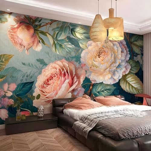 Big Rose Blossoms Landscape Mural Flowers Peel Off Adhesive Wallpaper Bedroom - Image 2