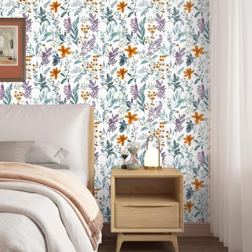 Laatse Vintage Blue Purple Wild Floral Botanical Wallpaper 17.5"x118" - Image 6
