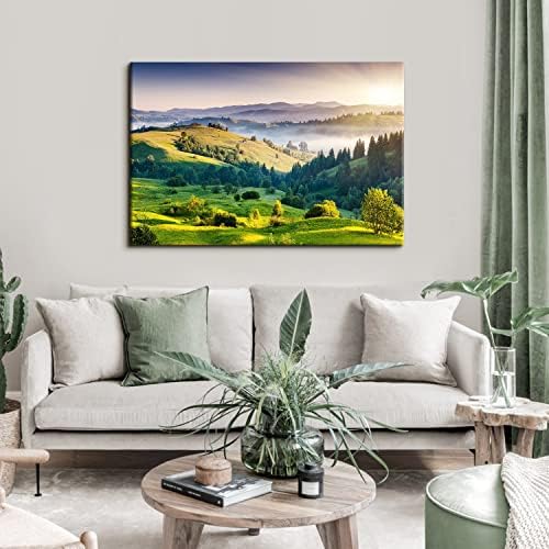 Green Misty Forest Wall Art Spring Mountain Landscape Wall Decor Large Nature - Image 5