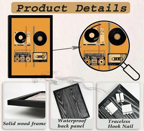 3Pcs Vintage Music Canvas Wall Art MidCentury Modern Vinyl Turntable Painting - Image 3