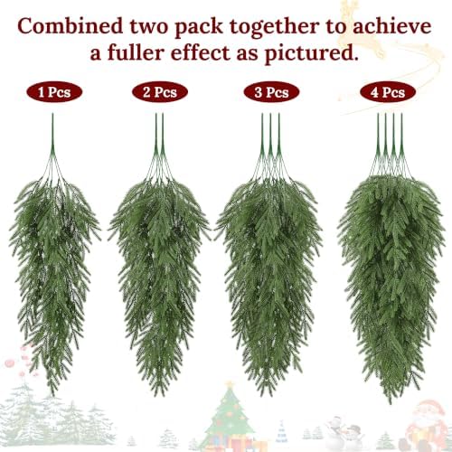 Waipfaru 4Pcs Artificial Hanging Norfolk Pine Christmas Teardrop Swag - Image 5