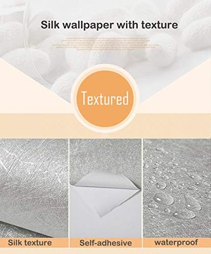 MelunMer Grey Silk Wallpaper Peel and Stick Removable Textured 15.7"x118" - Image 4