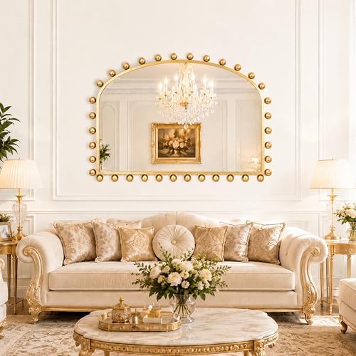 36"x28" Wide Arch Wall Mirror, Antique Gold Ball Frame - Image 3