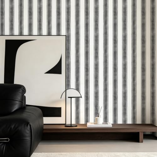 17.3" x 300" Watercolor Black Striped Peel and Stick Wallpaper - Image 3