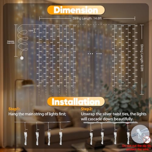 suddus Curtain Lights Outdoor, 450 LED Curtain Lights - Image 3