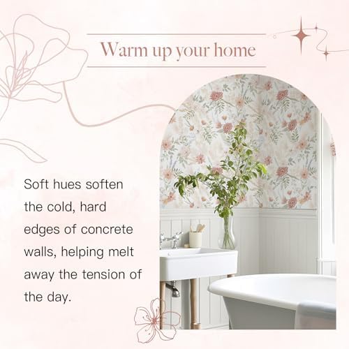 Dimoon Pink Floral Peel and Stick Wallpaper Modern Beige Contact Paper - Image 3