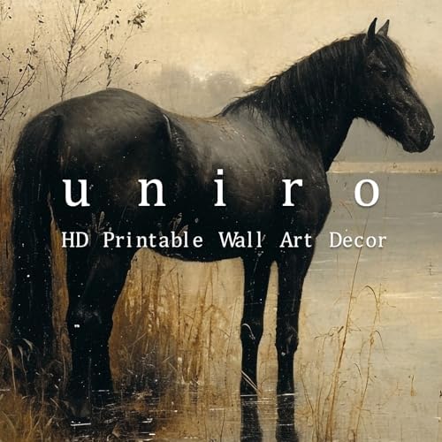 uniro Black Horse Vintage Wall Art Moody Landscape Prints Retro Wall Art Lake - Image 6