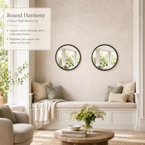 12"x12" Round Decorative Wall Mirror, 2 Pack Metal Framed Real Glass Mirror - Image 4