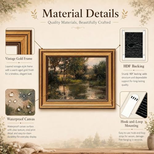 Gold Framed Wall Art, Vintage Countryside Landscape Canvas Prints – Farmhouse - Image 4