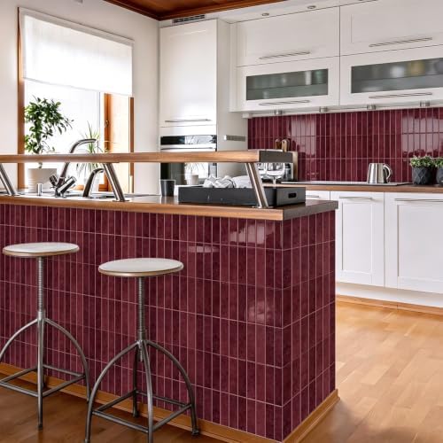 MORCART 10PCS Thicker Design Peel and Stick Backsplash, 11.8"x11.8" Dark Red - Image 2