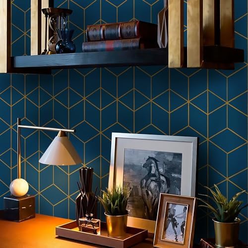 Safiyya Peel and Stick Wallpaper Gold and Blue Wallpaper Modern Geometric - Image 2