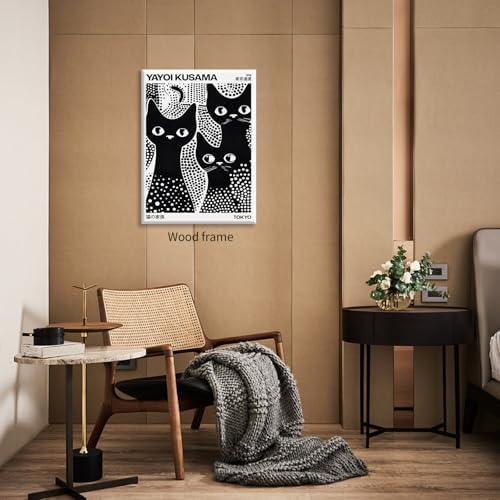 Cute Black Cat Poster Japanese Yayoi Kusama Wall Art 16X24 inch Framed Trendy - Image 3