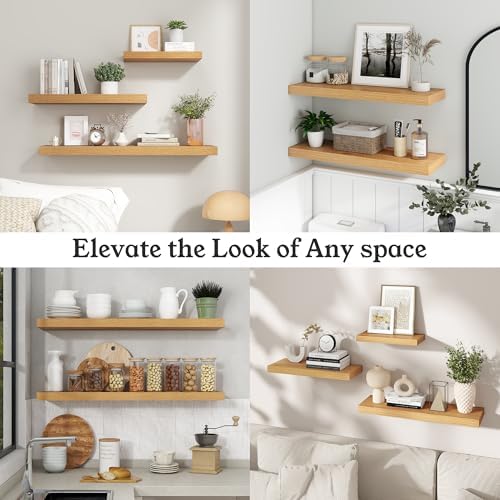 24" Natural Oak Color Floating Shelves Wood Wall Shelf - Image 5
