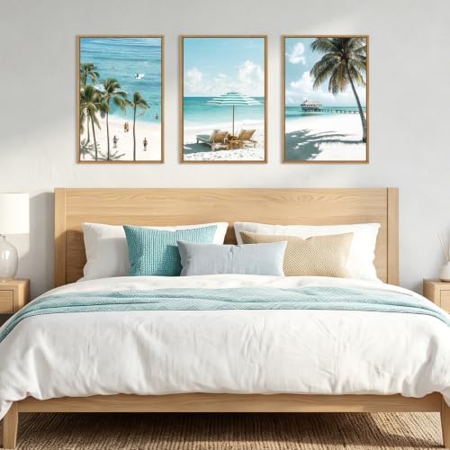 BINCUE Summer Beach Framed Wall Art, Surfboard Wall Decor Coastal, Palm Tree - Image 5