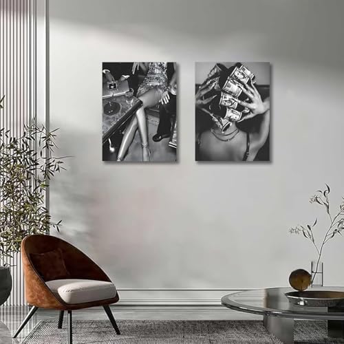 Trendy Black and White Wall Art Luxury Money Hair Rollers Girl Posters Prints - Image 7