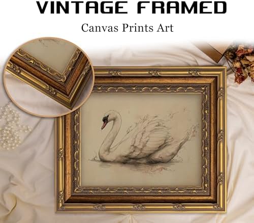 Vintage Gold Framed Swan Wall art, Antique Bird Sketch Canvas Print, - Image 4