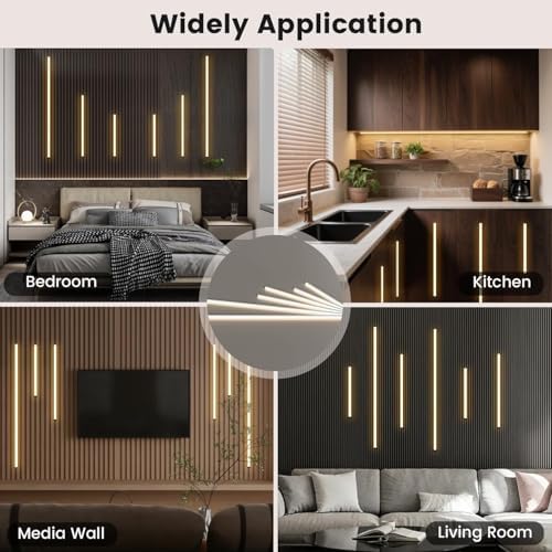 9-Lights LED Recessed Lighting Wall Panel Lights, Self-Adhesive Wood Slat Wall - Image 7