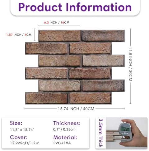 3D Peel and Stick Faux Brick Wall Panels 15.7" x 11.8" 10-Pack - Image 6